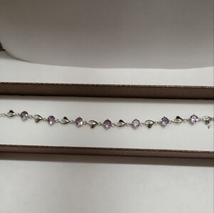 Women's Silver and Purple Gemstone Bracelet
